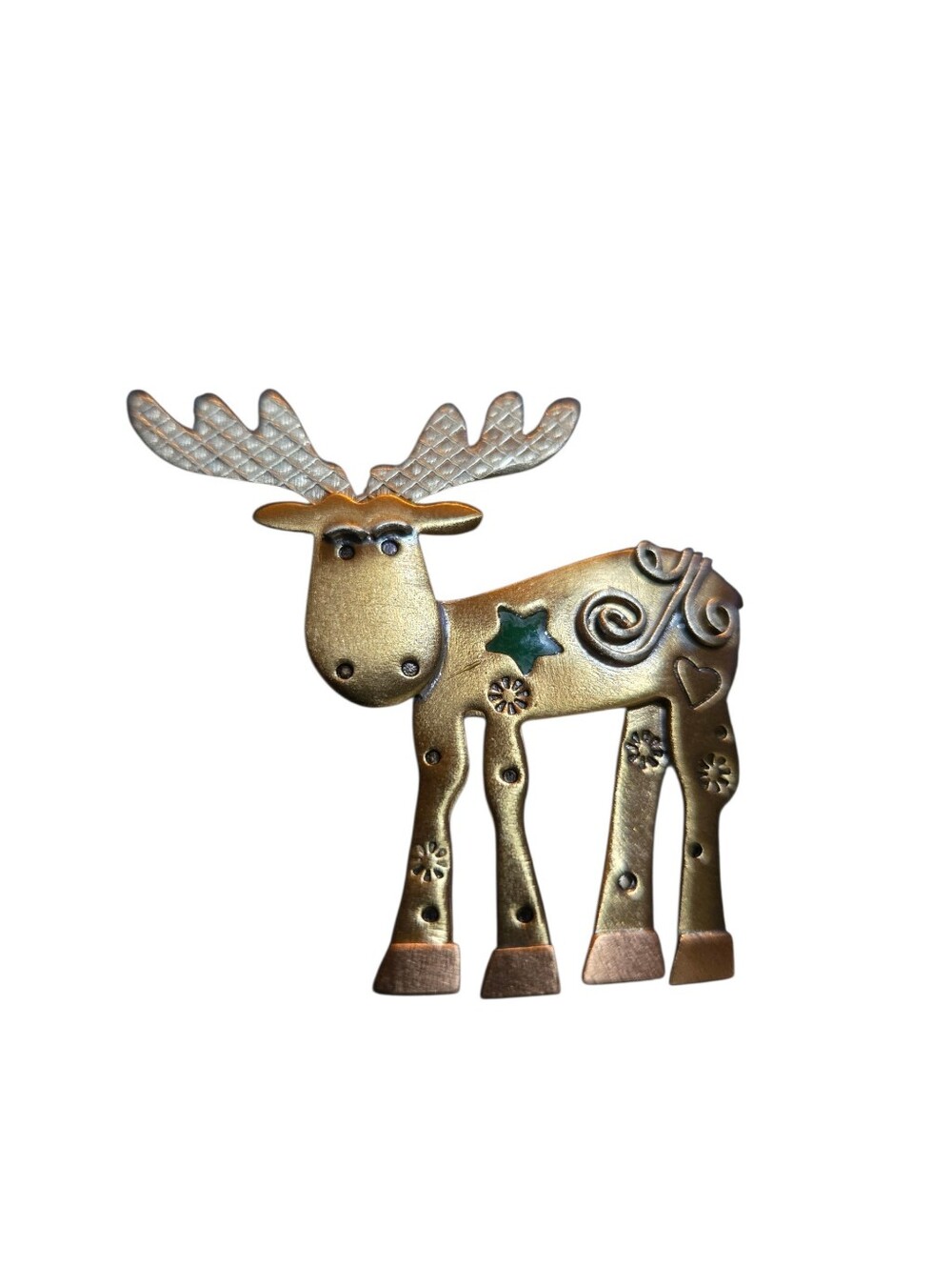 Coldwater Creek Whimsical Gold-tone Moose Brooch/Pin with Teal Accent